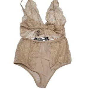 NWT Mina Lisa S Lace Bra & Keyhole Panty Set Chestnut Beige 119982